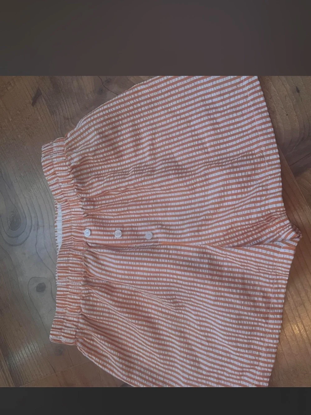 SHEIN Orange and White Striped High-Waist Button-Front Shorts